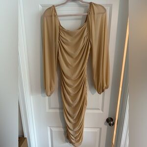 Elegant Tan Ruched Dress